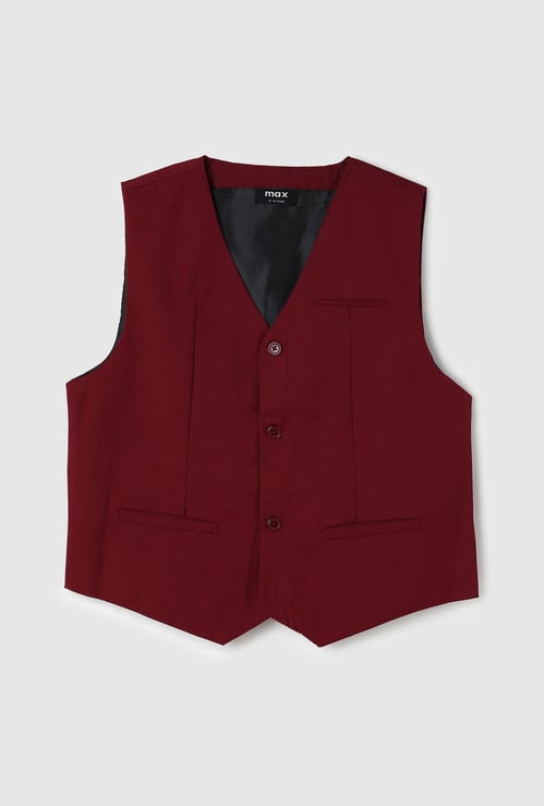 Boys Solid V-Neck Waistcoat