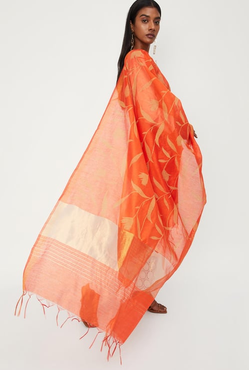 Women Floral Printed Dupatta with Tassels