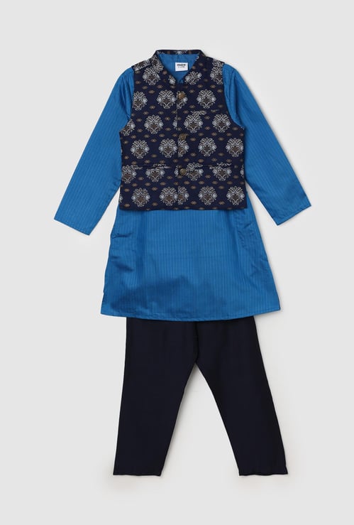 Boys Printed Kurta Set with Nehru Jacket