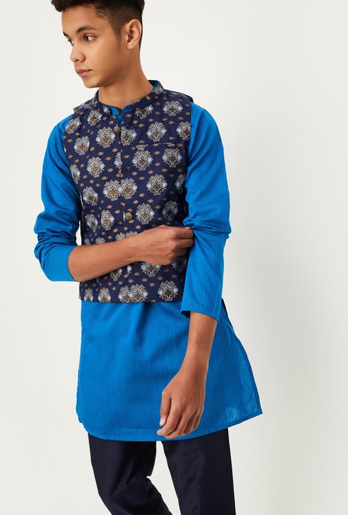 Boys Printed Kurta Set with Nehru Jacket