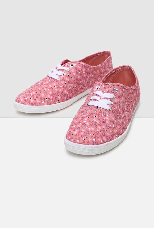 Women Floral Printed Lace-Up Casual Shoes