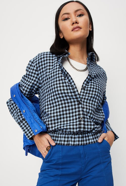 Women Checked Blouson Shirt