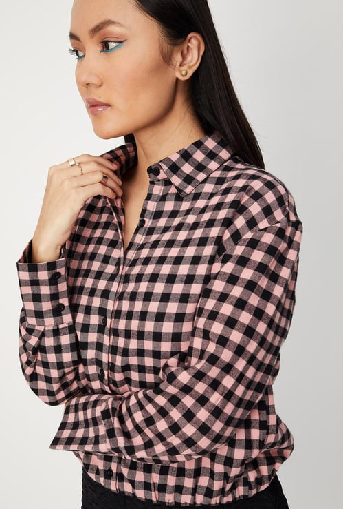 Women Checked Blouson Shirt