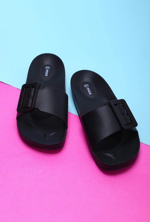 Women Buckle-Detailed Slide Sandals
