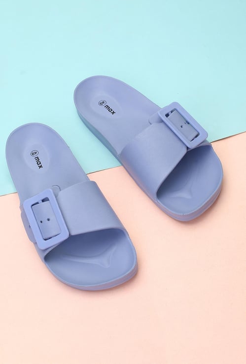 Women Solid Buckle Slide Sandals