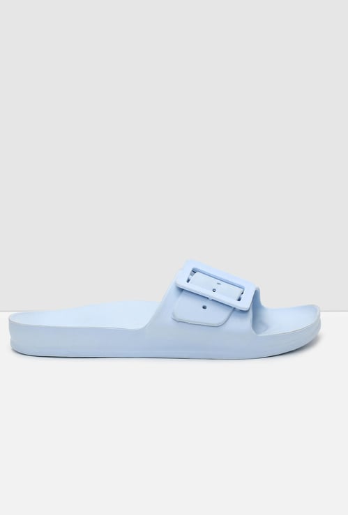 Women Solid Buckle Slide Sandals