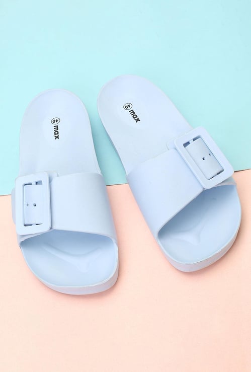 Women Solid Buckle Slide Sandals