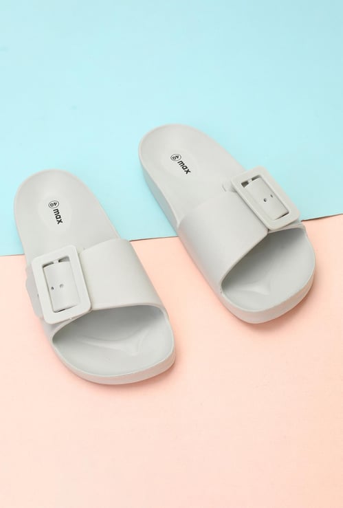 Women Solid Buckle Slide Sandals