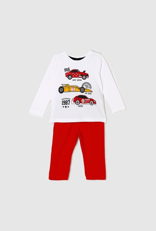 Boys Printed Crew Neck T-shirt With Elasticated Pyjamas 