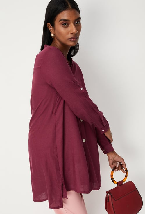 Women Solid Mandarin Collar Tunic