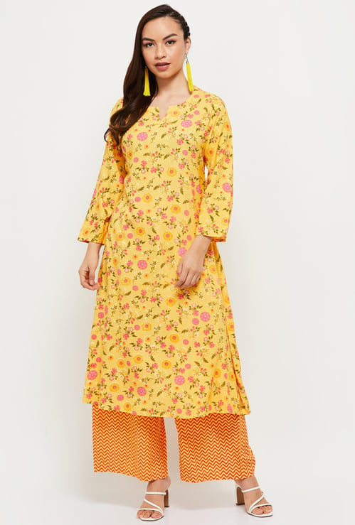 Women Printed Straight Kurta with Elasticated Palazzos