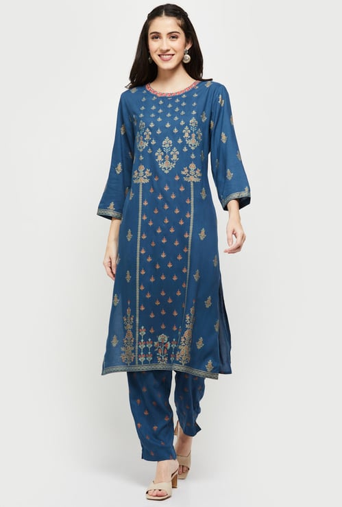 Women Printed Straight Kurta with Elasticated Pants