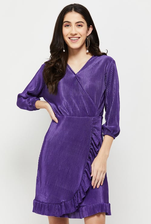 Women Textured Ruffled Hem A-line Dress