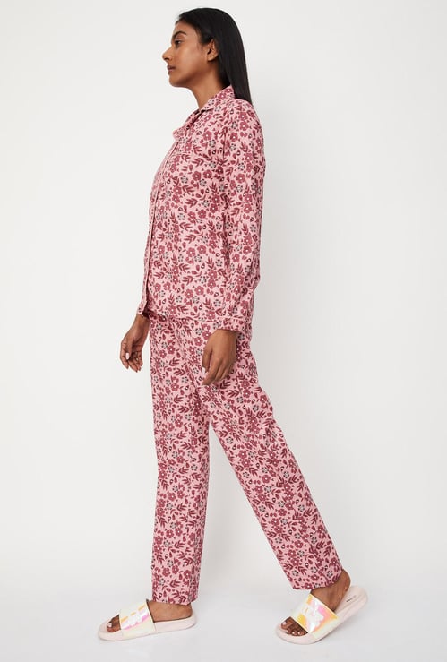 Women Floral Printed Shirt and Pyjamas