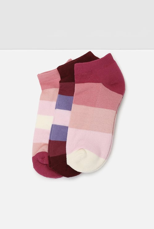 Girls Colourblock Ankle-Length Socks - Pack of 3