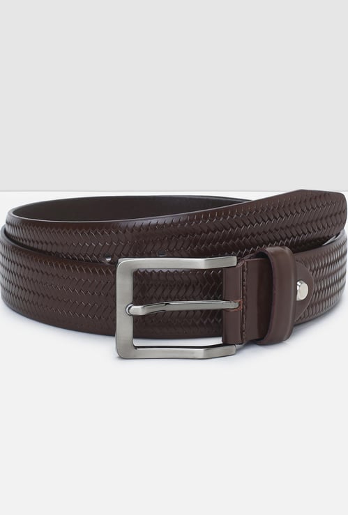 Men Herringbone Leather Formal Belt