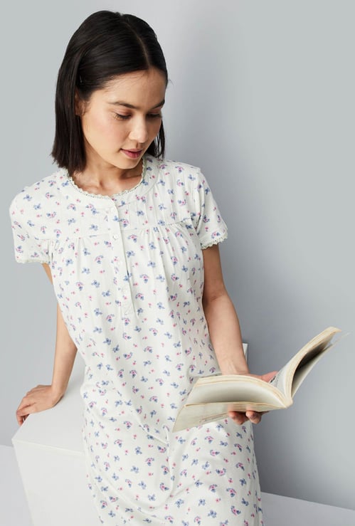 Women Floral Printed Knit Nightgown