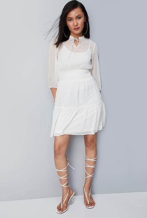 Women Smocked Chiffon Blouson Dress with Lining