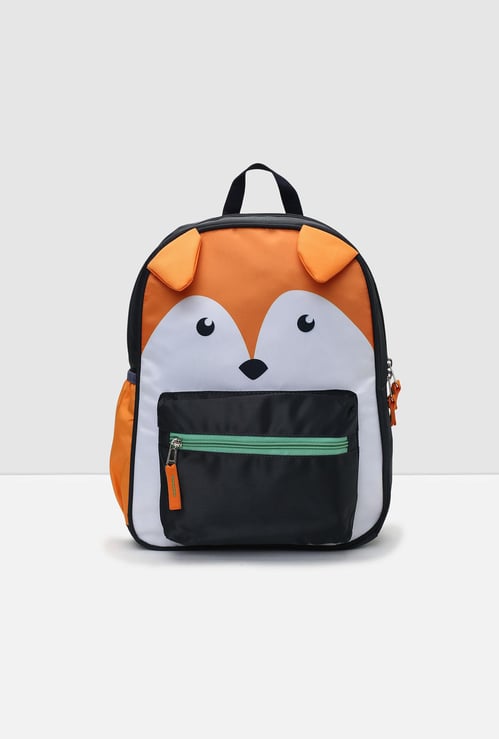 Boys Fox Printed Zip-Closure Backpack