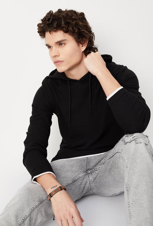 Men Solid Slim Fit Hooded T-shirt
