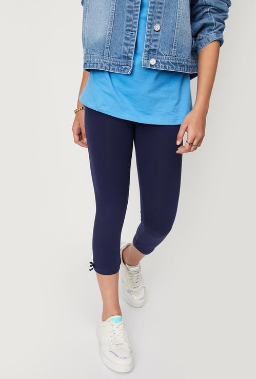 Girls Solid 3/4th Length Leggings