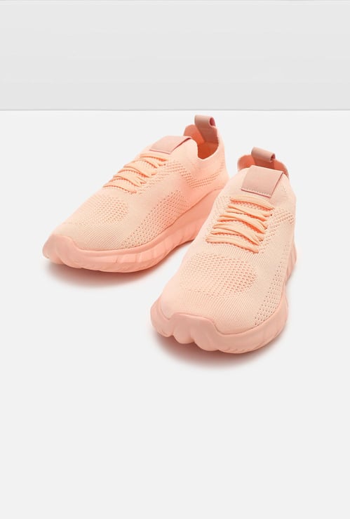 Women Textured Knit Lace-Up Sports Shoes