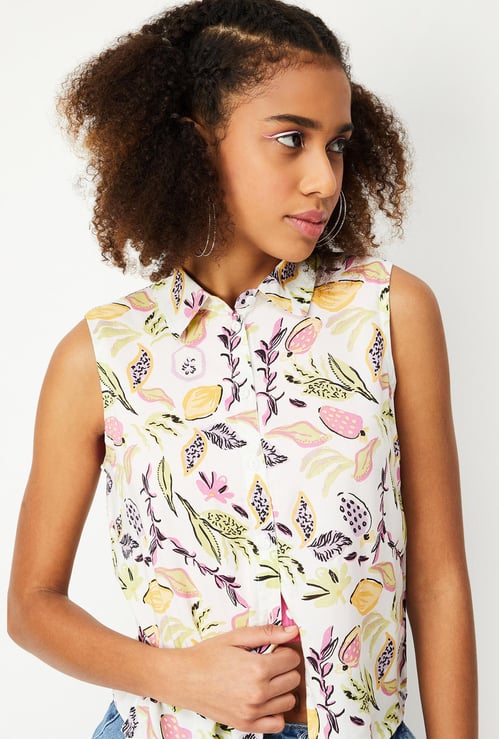 Women Printed Sleeveless Casual Shirt