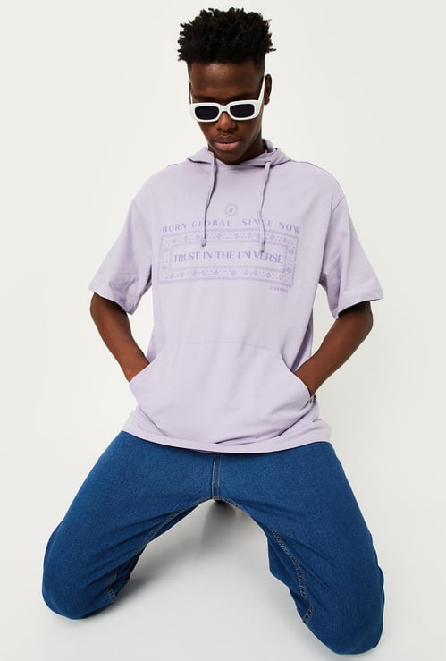 Men Printed Oversized Hooded T-shirt