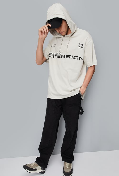 Men Oversized Hooded Graphic T-shirt