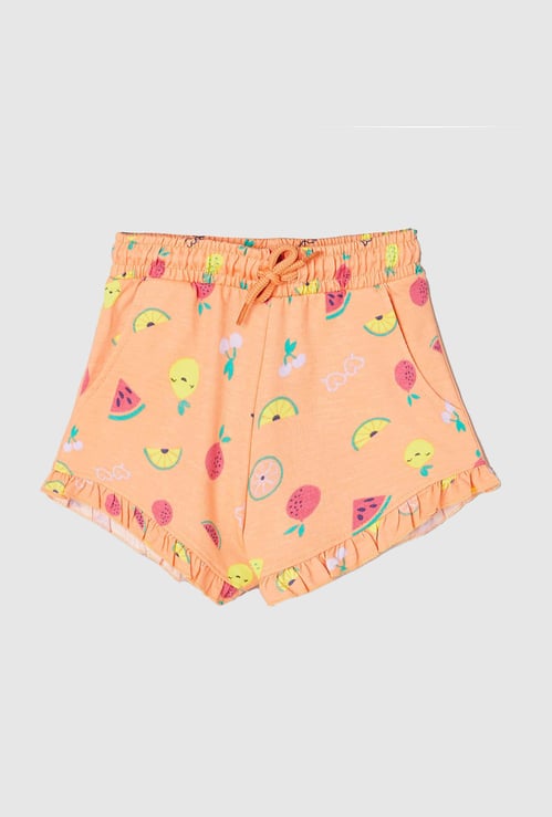 Girls Printed Shorts with Frill Trim