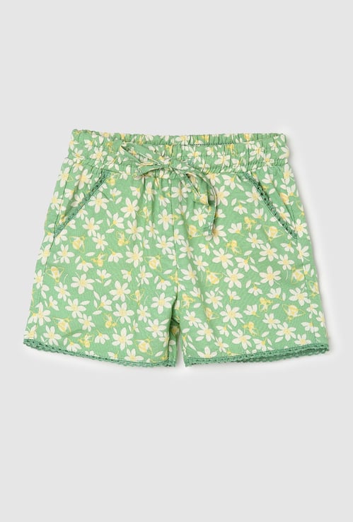 Girls Printed Shorts with Crochet Trim