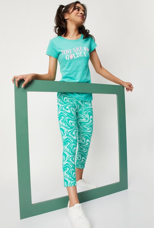 Girls Printed 3/4th Length Leggings