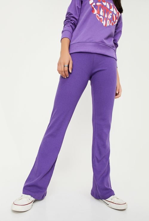 Girls Ribbed Full-Length Trousers