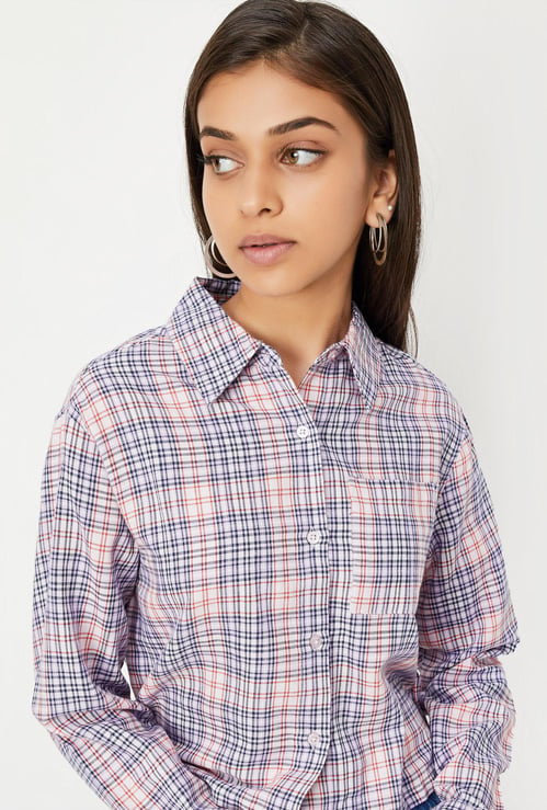 Girls Checked Cropped Shirt