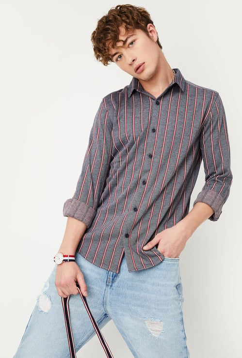 Men Slim Fit Striped Knit Shirt