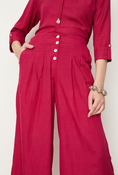 Women Pleated Button-Down Trousers