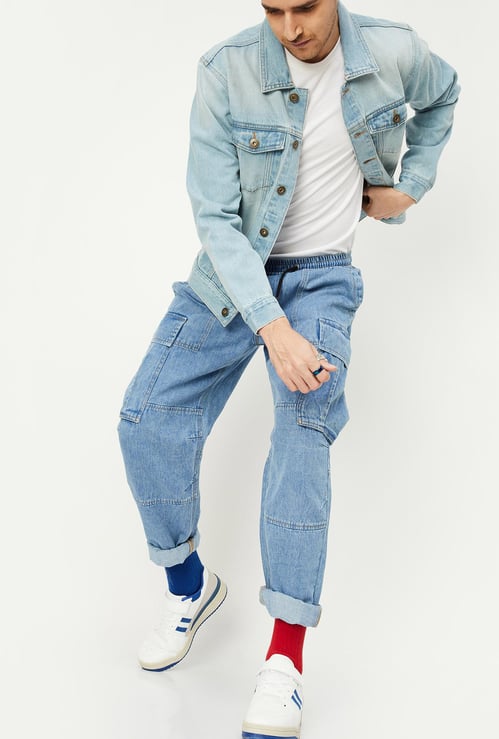 Men Washed Skinny Fit Cargo Jeans