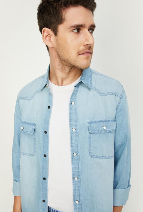 Men Light Washed Slim Fit Denim Shirt