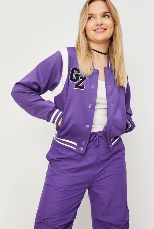 Women Patch Print Varsity Jacket