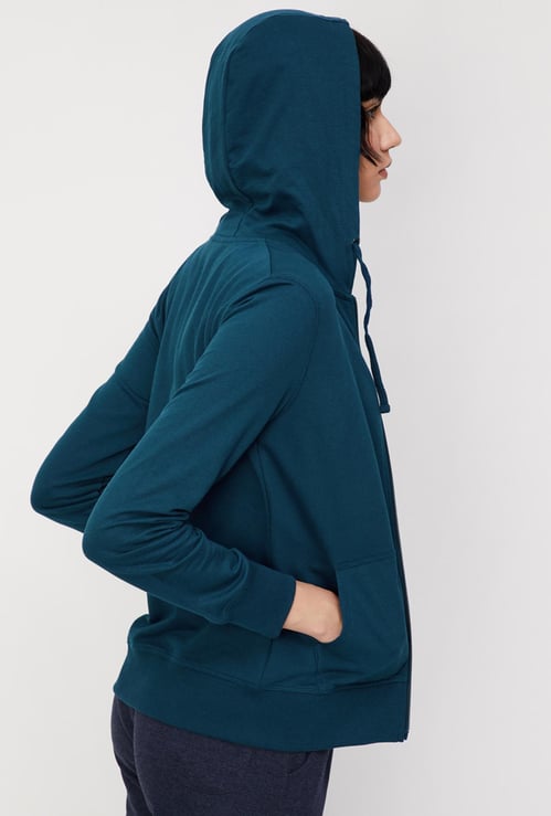 Women Solid Zip-Through Hoodie