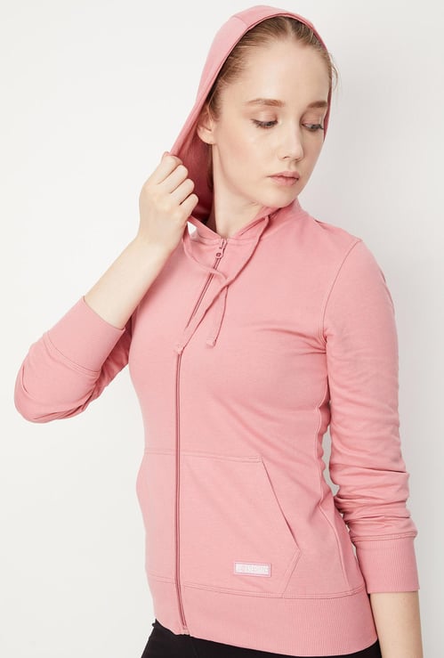 Women Solid Zip-Through Hoodie