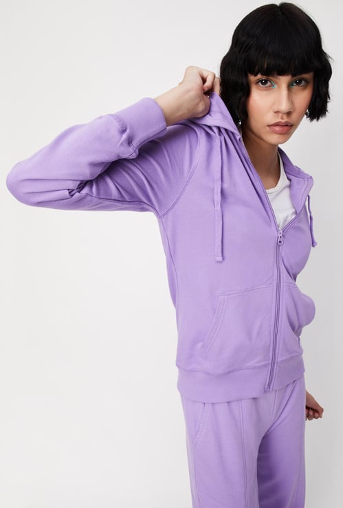 Women Solid Zip-Through Hoodie