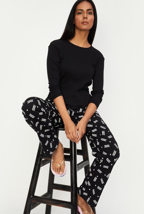 Women Mickey Printed Knit Pyjamas