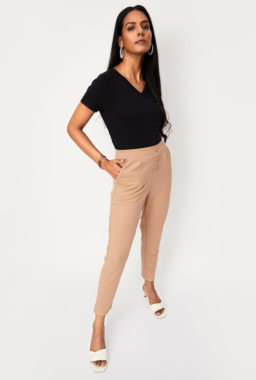 Women Solid V-neck T-shirt