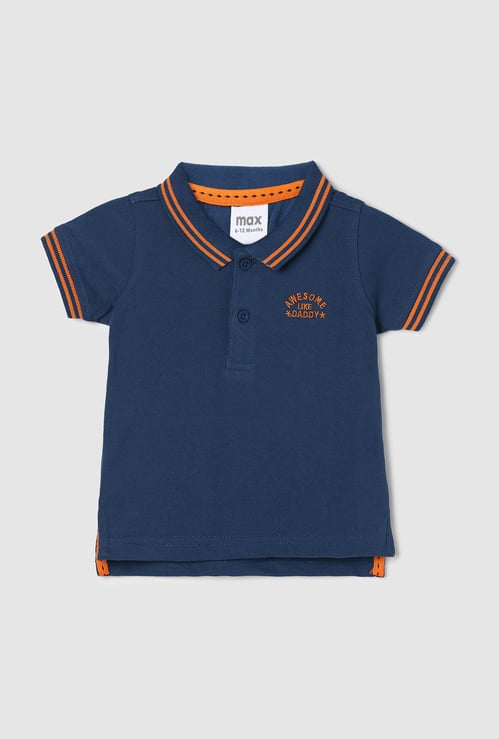 Boys Solid Polo T-shirt with Striped Trim