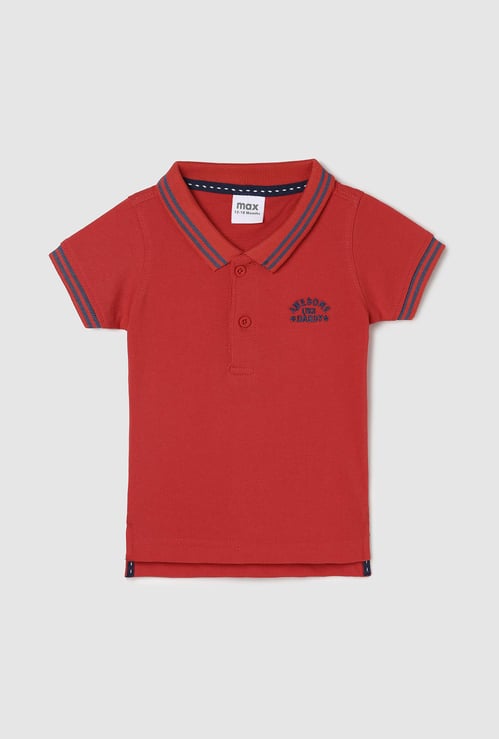 Boys Solid Polo T-shirt with Striped Trim