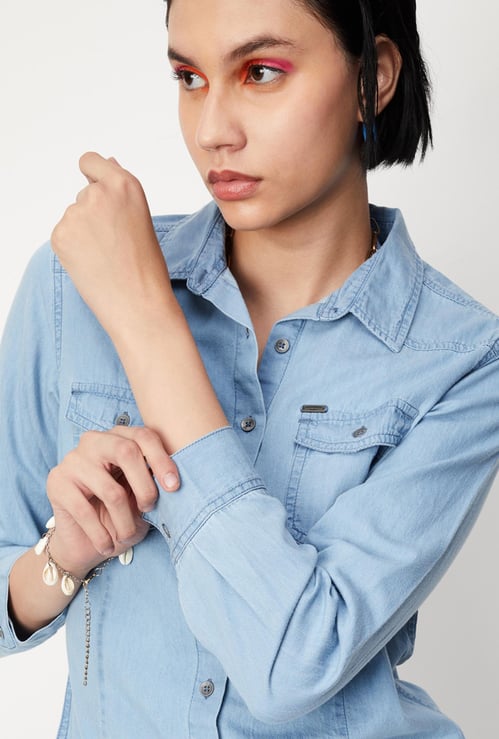 Women Solid Denim shirt