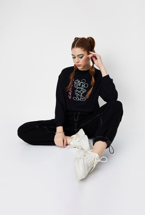 Women Mickey Mouse Printed Cropped Sweatshirt