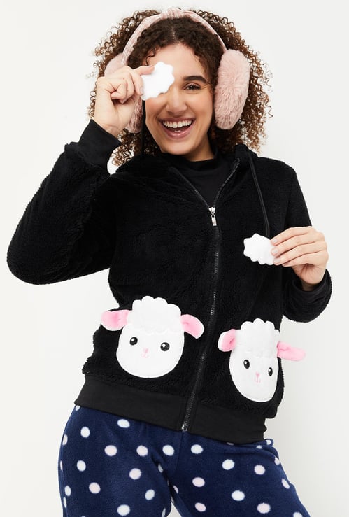 Women Fur Fleece Sheep Pocket Hoodie