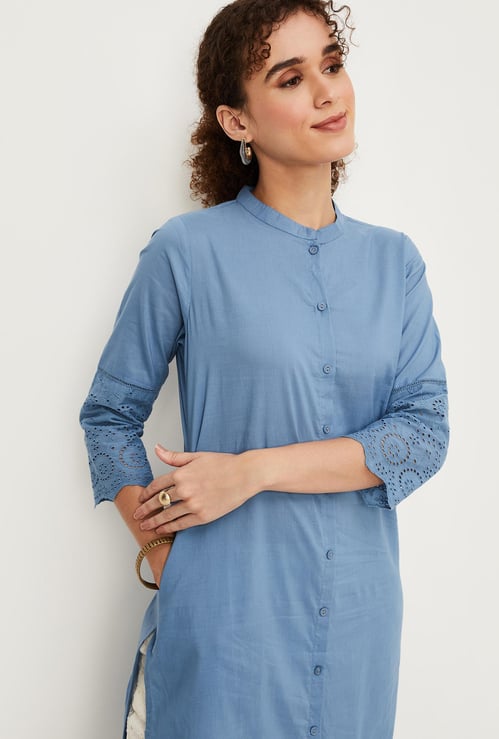 Women Schiffli Straight Kurta